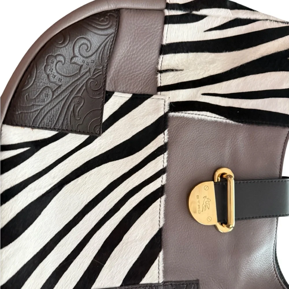 Etro Pony hair Zebra  Print Leather Patchwork Bag NWOT - Picture 5 of 13